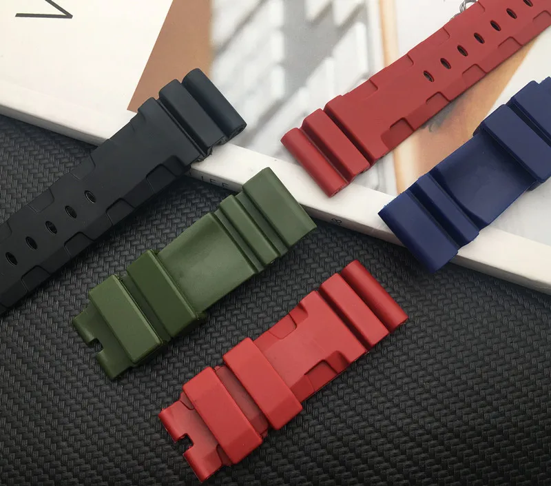 Высокое качество 24 мм черный синий красный зеленый ремешок для часов силиконовый резиновый ремешок для часов подходит для Panerai ремешок инструменты стальная пряжка логотипы