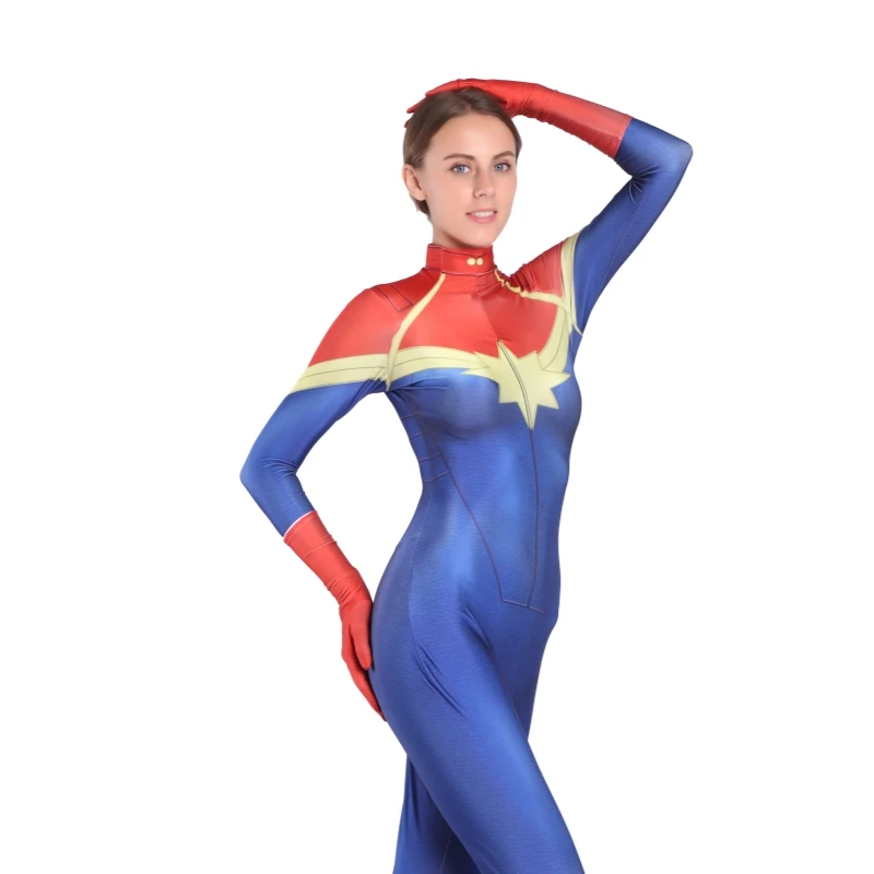 Фильмы Ms. Marvel Косплей костюмы Марвел Капитан спандекс лайкра боди костюмы на Хэллоуин комбинезон с поясом для женщин девочек