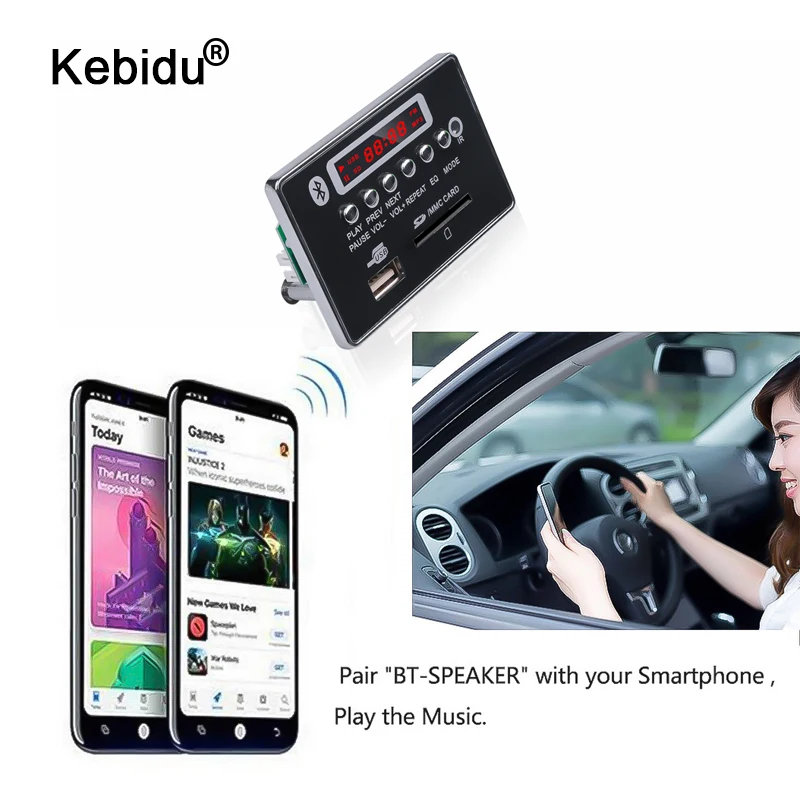 Bluetooth mp3 декодер kebidu плата громкой связи USB FM Aux радио MP3 плеер интегрированный