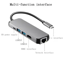 USB3.1 концентратора Тип-c к HDMI + RJ45 + 2 порт USB3.0 + PD адаптер конвертер для macbook pro