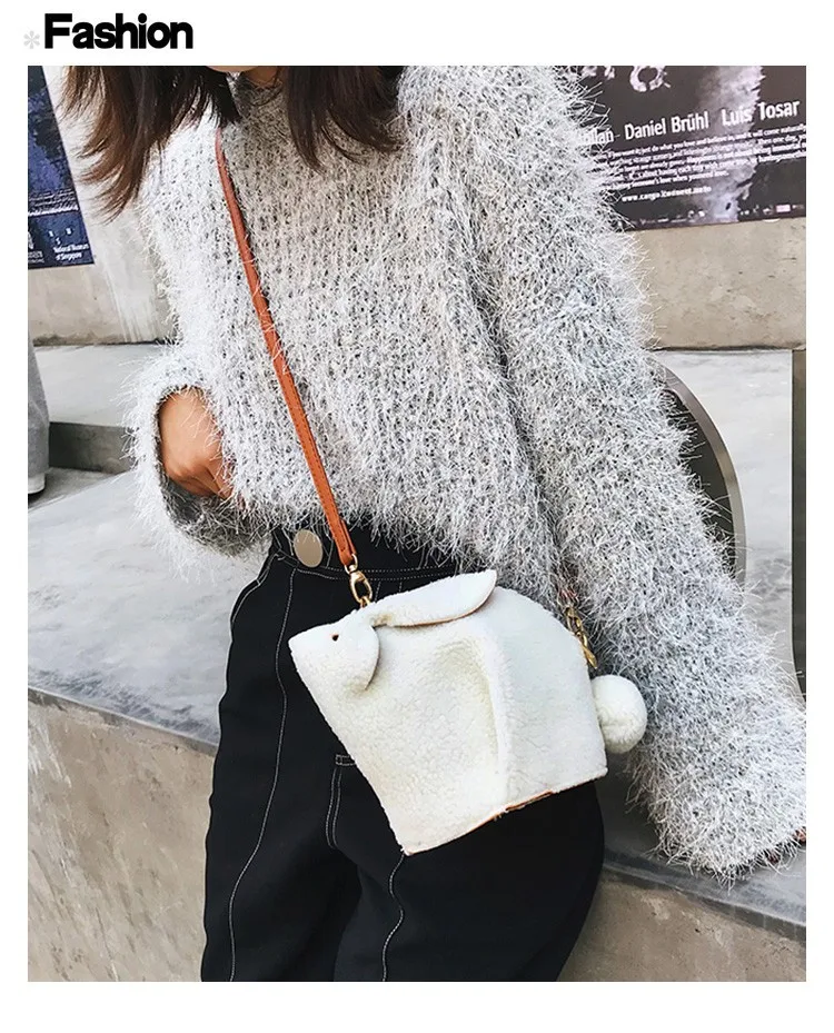 Зимние женские сумки новая мини сумка Женский миленький плюшевый кролик сумки на плечо корейский стиль мультфильм сумки через плечо для женщин