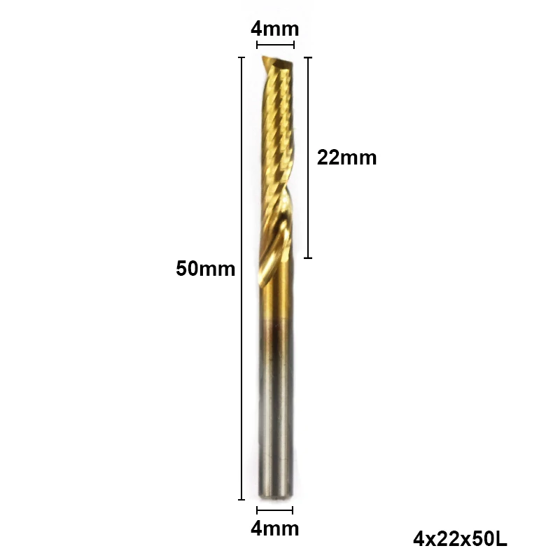 XCAN 1 шт. 4 мм хвостовик с титановым покрытием Одна Флейта концевая фреза Карбид спиральная Концевая фреза ЧПУ Гравировальный Бит фреза - Длина режущей кромки: 1pc 4x22x50mm