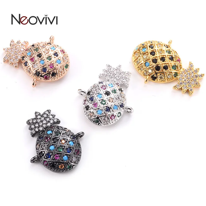 

Neovivi Pineapple Charms Pave Colorful Cublc Zircon Brass Bling Bling Spacer Beads for Jewelry Making Bracelets Necklaces DIY