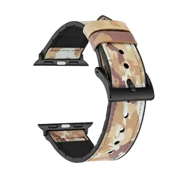 Камуфляж Стиль кожа силиконовой лентой для Apple Watch 38mm 42 мм кожи для Apple iWatch 40 мм 44 мм Series1 2 3 4 Balck адаптер
