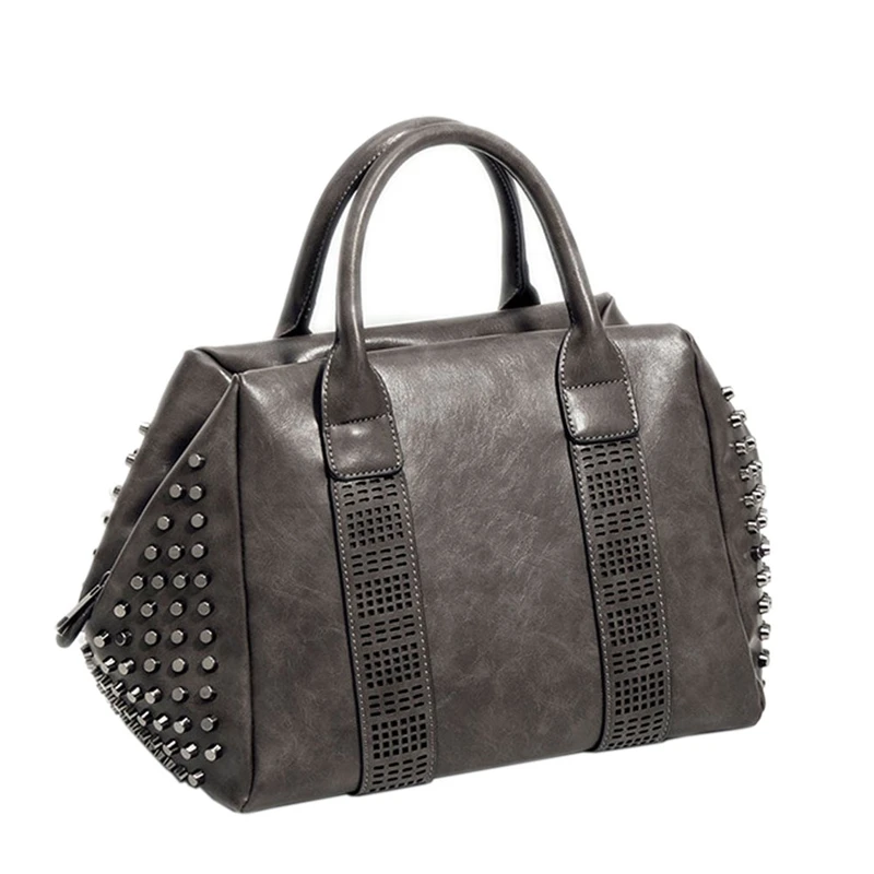

Retro Women Top Handle Satchel Rivet Studded Tote Handbag PU Leather Roomy Shoulder Bags