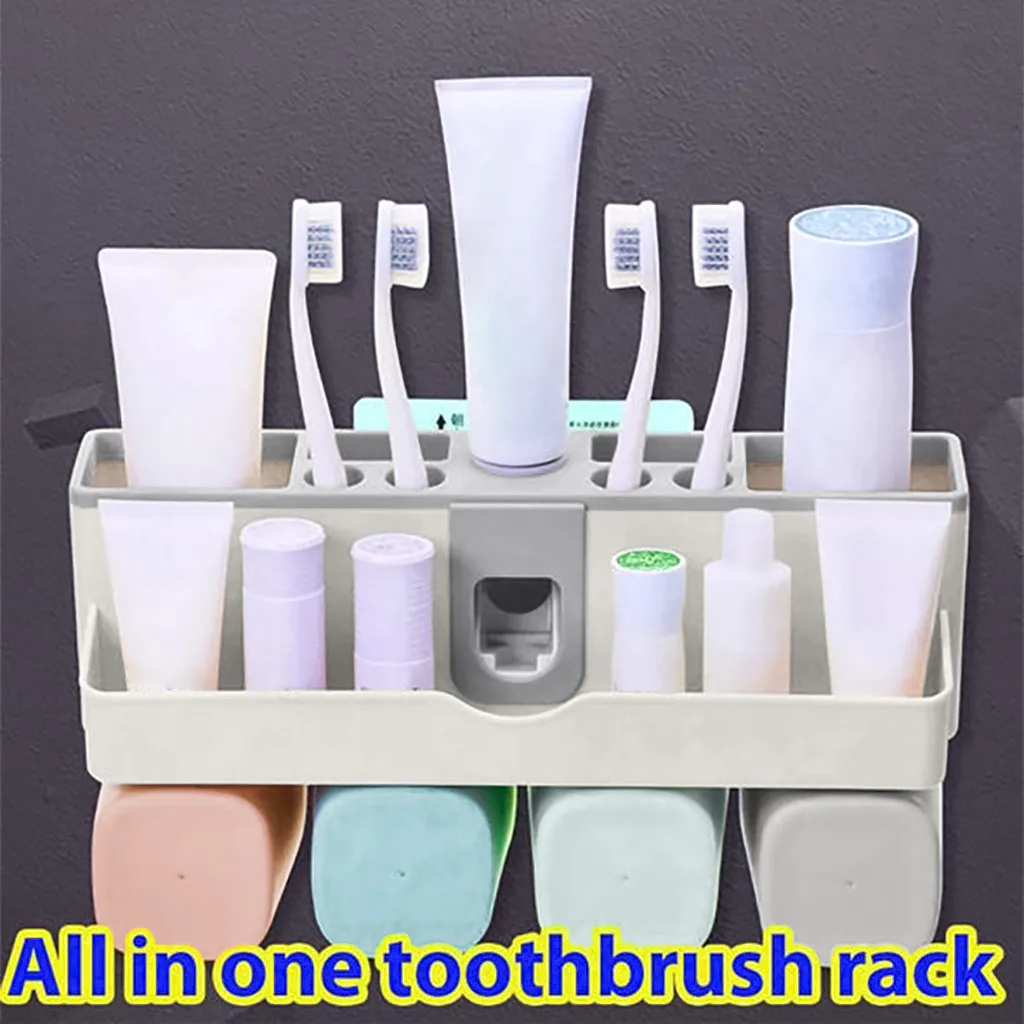 

best selling 2019 products Toothpaste Dispenser Toothbrush Holder No Drill Wall Mount Bathroom Storage Rack support dropshipping