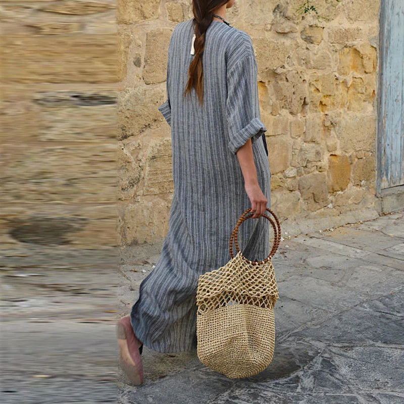 Bohemia Womens Kaftan Pinstriped Long Sleeve Striped Plus Long Maxi Dress S-5XL Bohemia Womens Kaftan Pinstriped Long Sleeve Striped Plus Long Maxi Dress S-5XL