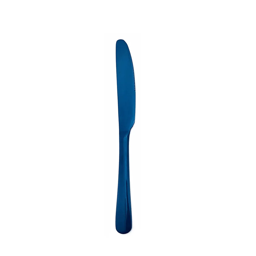 Глянцевый синий набор столовых приборов из нержавеющей стали 18/8, столовая посуда, набор столовых приборов, вилка, нож для мяса, чайная ложка с металлической соломинкой, 1 шт - Цвет: Dinner Knife