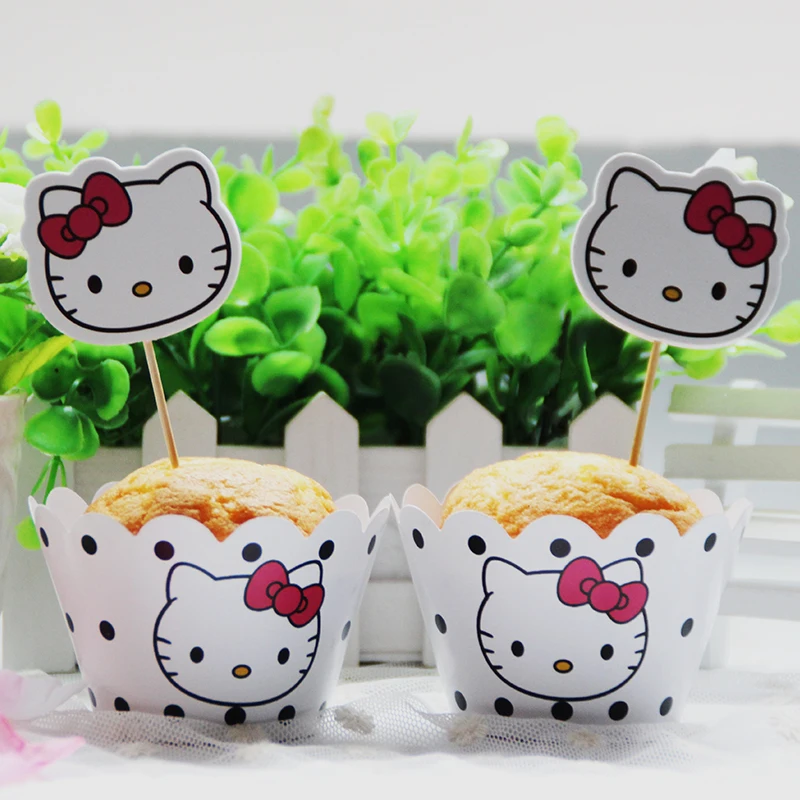 Hello Kitty Cat Paper Cupcake Wrappers Toppers 12pcs