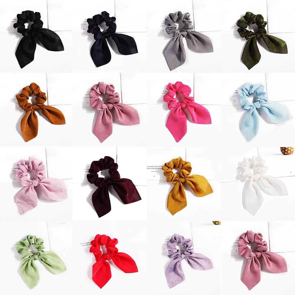 

1Pc Cute Rabbit Ear Scrunchie Casual Solid Soft New Hair Accessories Big Bow Elastic Pink Ponytail Hairband For Women And Girls