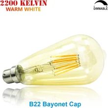 Vintage LED Filament Bulb ST64 B22 Nipple Tip 220V 230V 240V Dimmable 4 6 8 Watt Warm White Bayonet Cap Teardrop Light Bulb 8W
