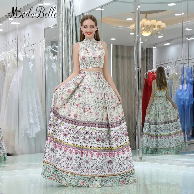 Floral Two Piece 2018 Prom Dresses