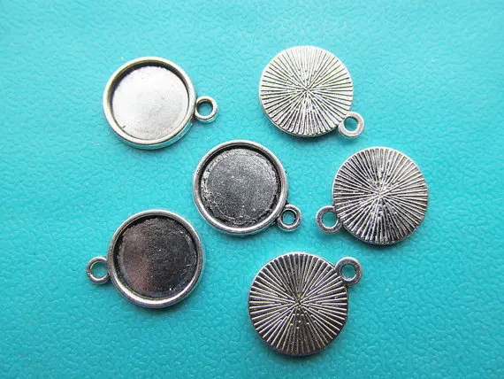 

200pcs Antique Silver/Antique bronze Round Base Setting Bezel Tray Bezel Pendant Charm/Finding,fit 12mm Round Cabochon/Cameo