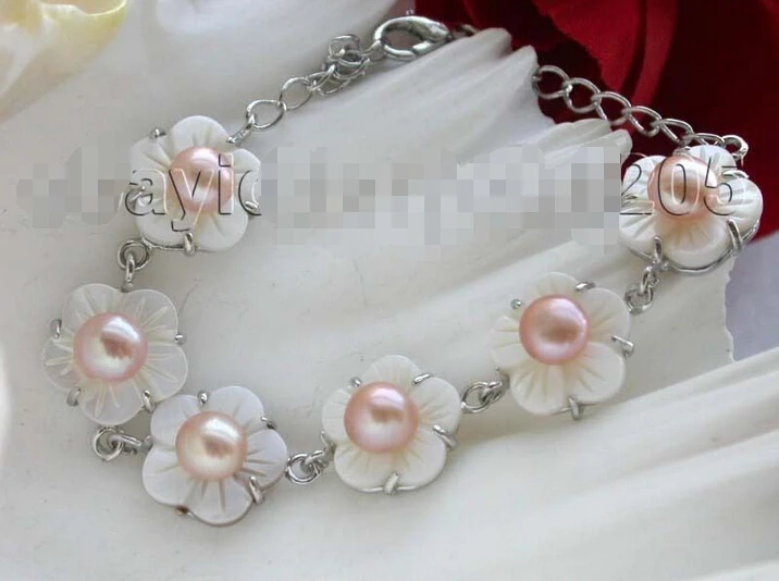 

shipping8" Genuine Natural 7mm Pink Pearl Bracelet! 5.25