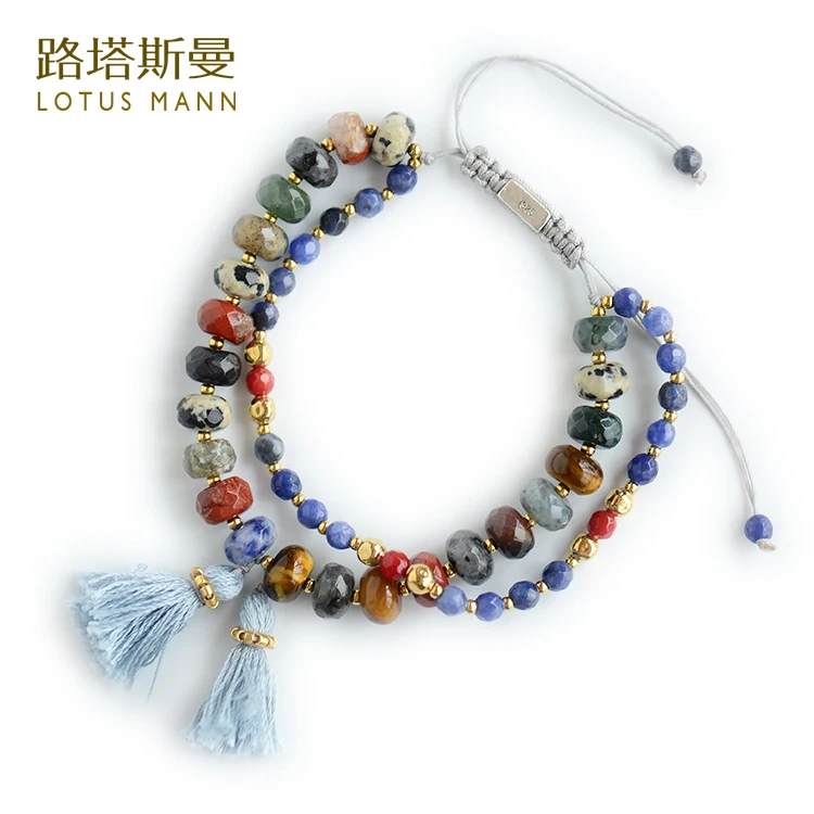 

Lotus Mann Two laps weave 12 zodiac bead and sodalite Kim tassel bracelet with 4 color into the sink