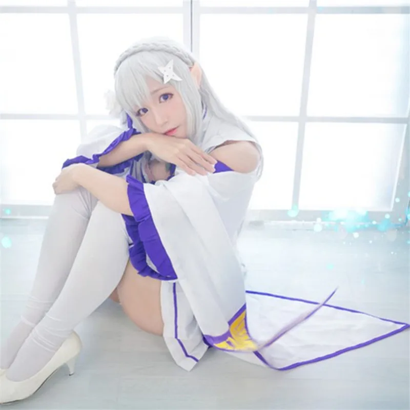 Аниме Re:zero Kara Hajimeru Isekai Seikatsu жизнь в другом мире Эмилия платье костюм для косплея