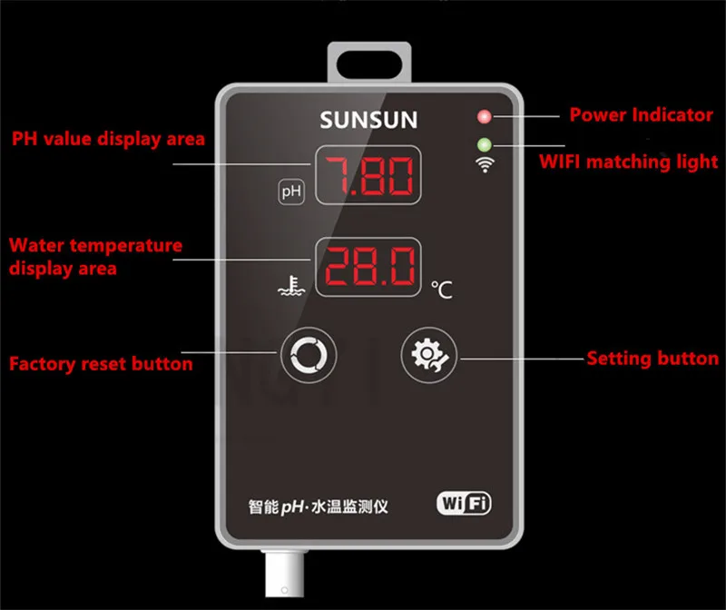 SUNSUN 1 шт. APH-300 качество воды в аквариуме рН-тестер аквариума рН-тестер термометр Высокоточный долгосрочный мониторинг