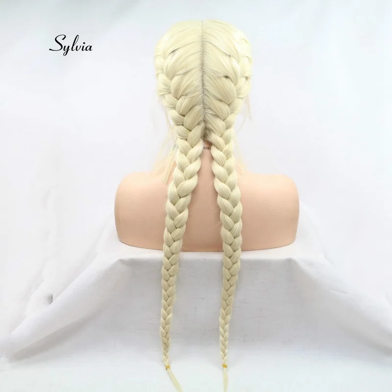  Sylvia Light Blonde Double Braid Wig With Baby Hair Synthetic Braid Lace Front Wigs Heat Resistant 