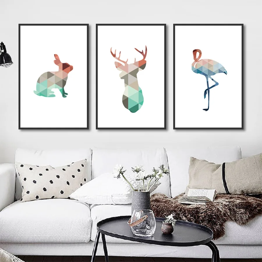 

Nordic Abstract Home Decoration Pictures Creative Geometric Animal Pattern Painting Framed Living Room Canvas Wall Art Poster
