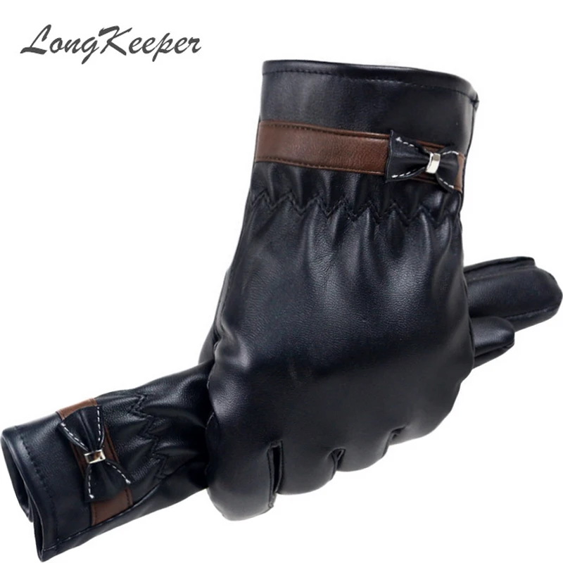 

LongKeeper NEW 2017 Leather Winter Guantes Warm Sheepskin Gloves Women Leather Gloves Driving Prevent Cold Gloves For Men G273