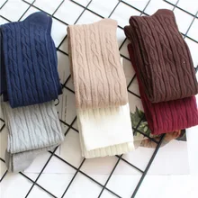 Женские шерстяные гольфы с тесьмой, одноцветные Высокие гольфы для женщин и девочек, теплые зимние гольфы