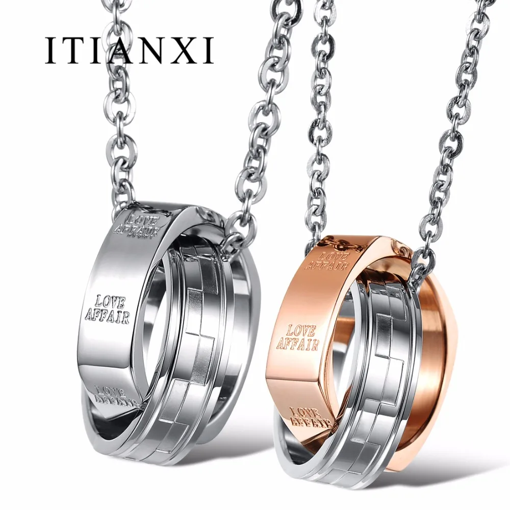 ITIANXI Vintage Couple Necklaces & Pendants Stainless Steel Double Loop
