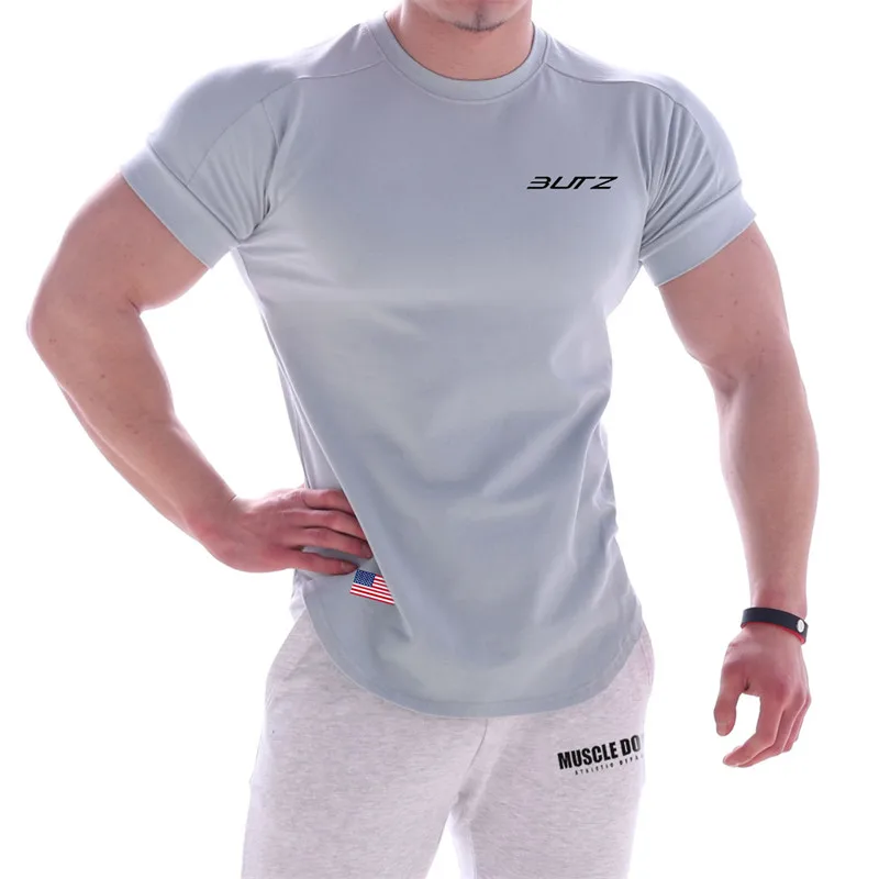 Новая Спортивная футболка Rashgard, Мужская футболка для бега, Мужская футболка для спортзала, бодибилдинг, одежда для фитнеса, хлопковая дышащая Спортивная футболка для бега