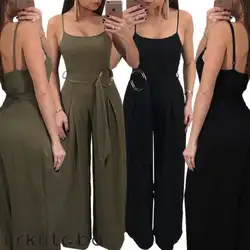 2018 новые модные пикантные очаровательные широкие брюки вечерние комбинезон брюк Для женщин рукавов Boho Клубная одежда Playsuit