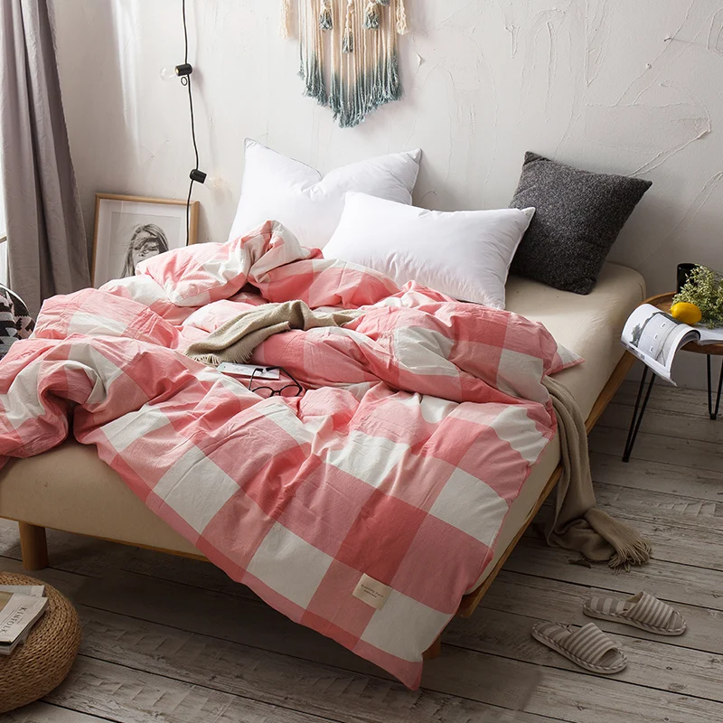 

Powder White Large Plaid Pattern Bedding 1Pcs 220X230cm 220x240cm 5 Size Soft Duvet Cover Fiber Cotton Quilt Cover Only Soft
