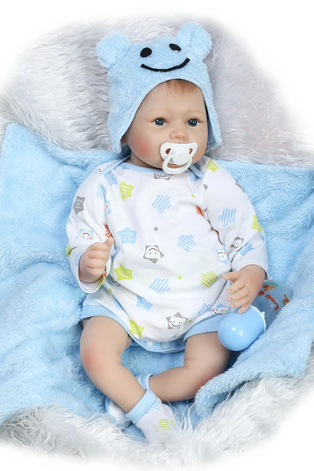 

55cm Doll house reborn babies silicone dolls cloth body bebe ailve blue/brown handmade vinyl doll kids Xmas birthday brinquedos