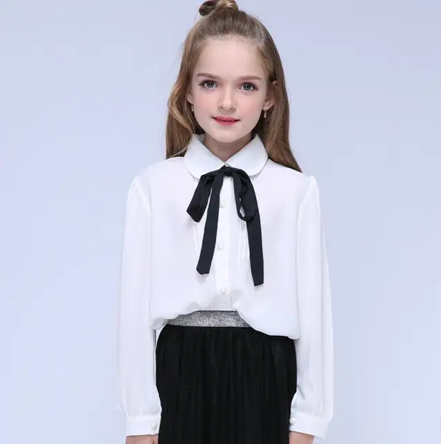 Girls Chiffon Shirts For Children School Uniforms Long Sleeve Toddlers