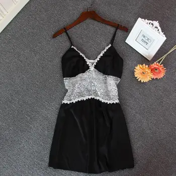 

Rayon Sleepshirt 2020 Summer Female Nightgown Sexy Hollow Out Spaghetti Strap Nightdress Lace Floral Sleepwear Nighty Nightie