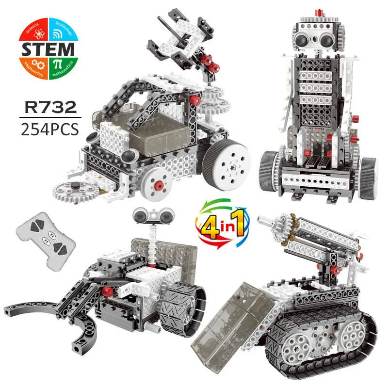 

254Pcs RC Toys 4 In 1 Remote Control Building Blocks DIY Assembled Robot Electric Toys Children STEM Educational Toys Kids Gifts