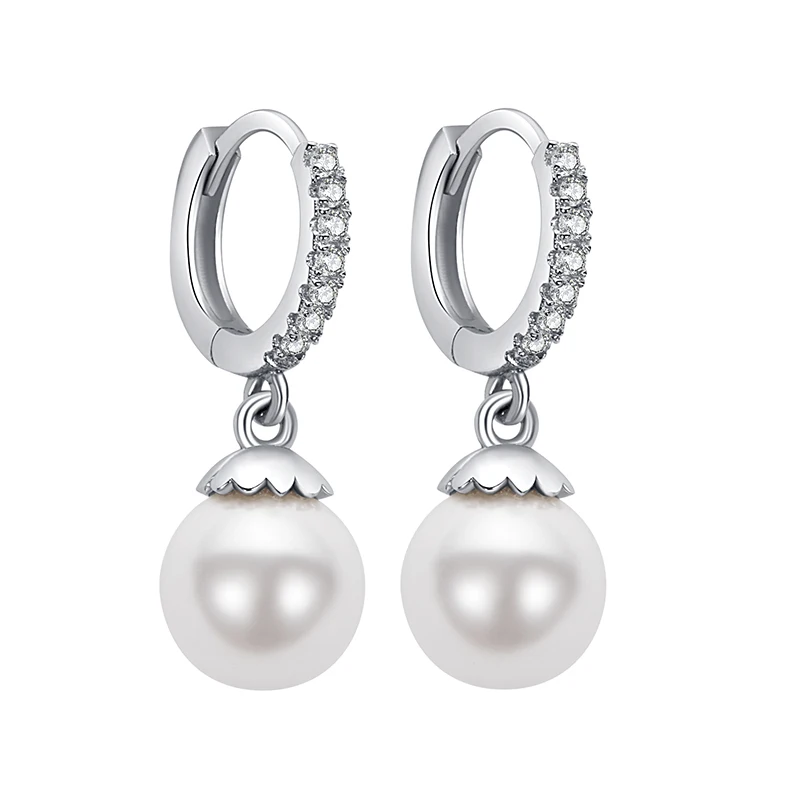 

LEKANI 2019 Elegant Pearl Huggie Hoop Earrings Cubic Zirconia Ear Piercing Earrings for Women Jewelry Present High Quality
