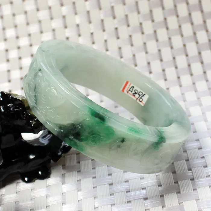 

A896 Chinese Hand-carved Emerald Green stoneite stone Gems Bracelet Bangle 58mm