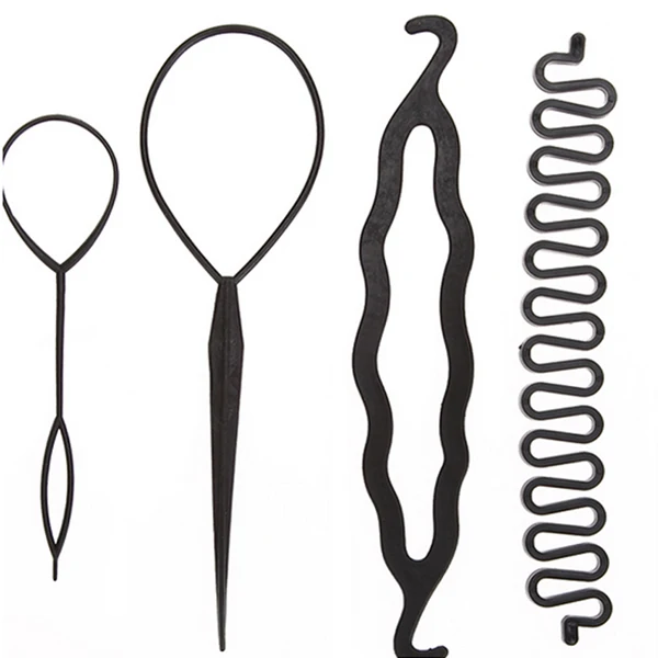 4pcs/set Hair Braiding Twist Curler Set Hairpin Holding Braiders Pull Hair Ponytail DIY Tool WH998