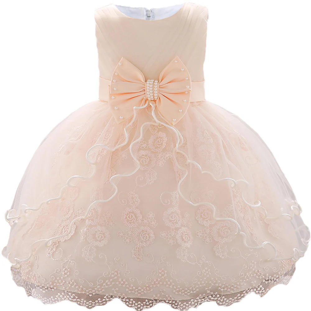 Платье для маленьких девочек кружевное платье с цветочным рисунком вечерние платья для маленьких детей, платье для дня рождения, для девочек 1 года; рождественское платье год Платья принцессы для маленьких девочек - Цвет: Champagne