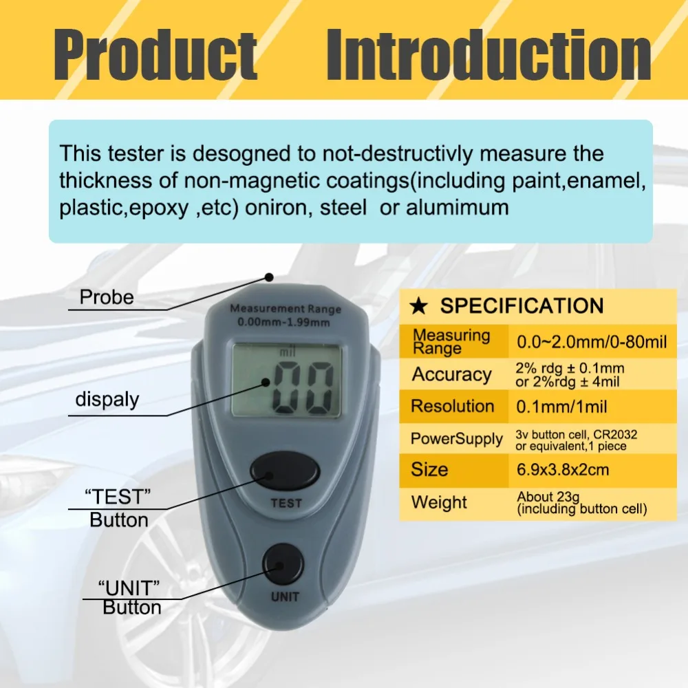 Цифровой мини-измеритель толщины покрытия измеритель толщины краски автомобиля толщина краски тестер Толщиномер измеритель покрытия