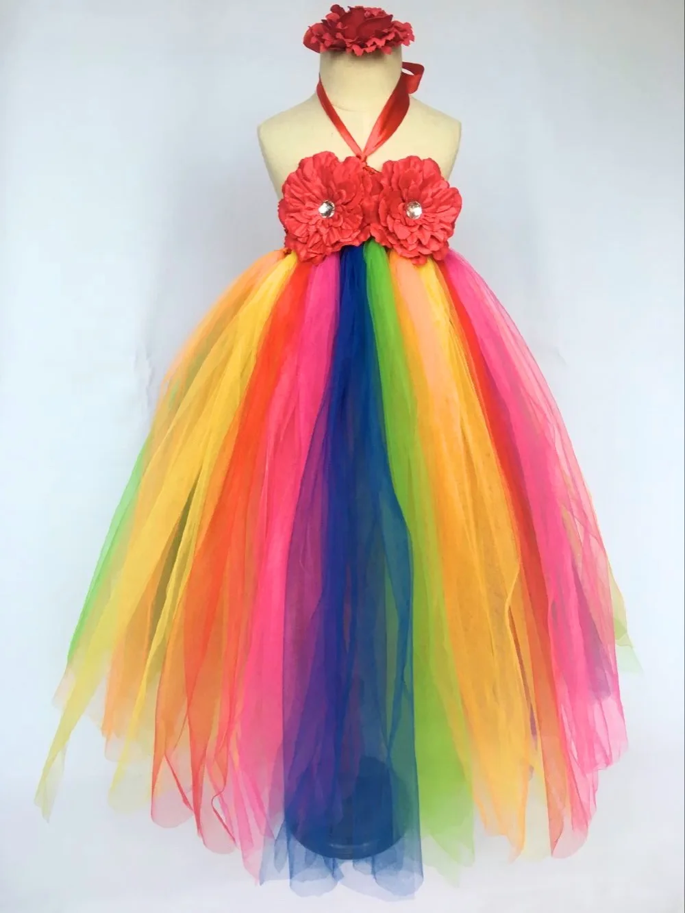 Us 1038 20 Offrainbow Tutu Gaun Bayi Perempuan Bunga Gaun Anak Fluffy Tulle Gaun Ball Gown Dengan Headband Set Anak Tali Gaun Pesta Kain In