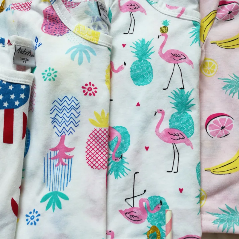 Girls T-Shirt Summer Cotton 4Th Of July Shirt T-Shirts Cotton Girls Flamingo Shirt Pineapple Kids Girls Tops Short Sleeve 5