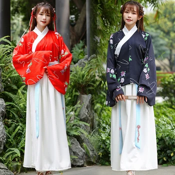 

Chinese Hanfu Fashion Print Top Skirt Qing Dynasty Costume Womens Chinese Suits Folk Dance Clothing Ladies Stage Wear DN3600