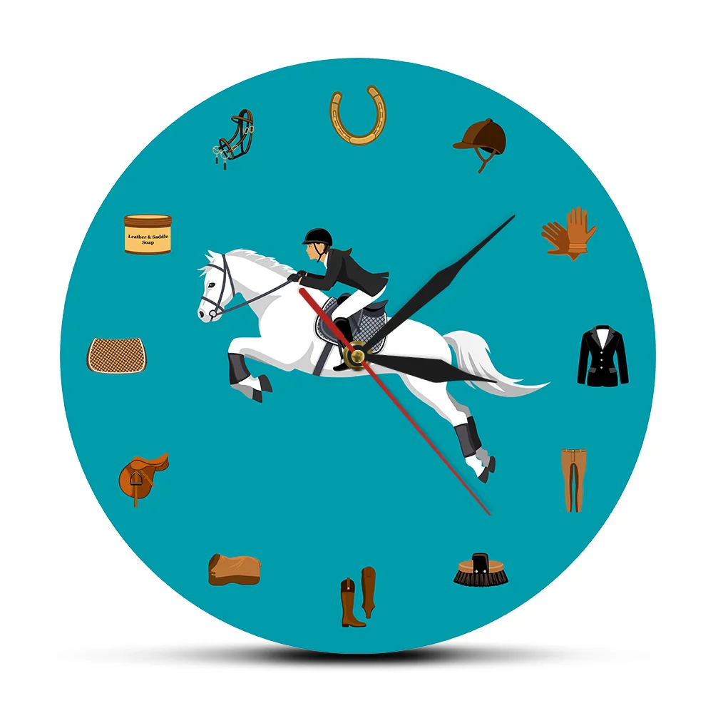 Набор спортивного оборудования для конного спорта, современные настенные часы, снаряжение для верховой езды, аксессуары, настенные часы, конский спорт, подарки влюбленным