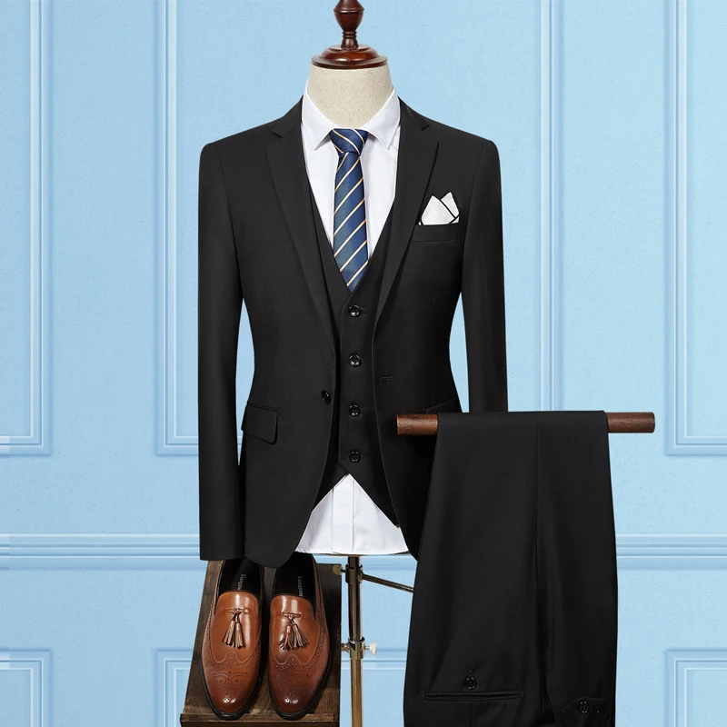 Jacket Pant Vest / 2017 Fashion Men Business Suits Three Piece Sets / Men's Wedding Dress Suit Blazers Coat Trousers Waistcoat