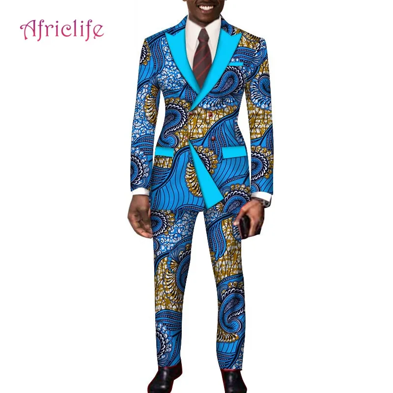 Новые африканские брючные костюмы для мужчин Анкара принт костюмы человек блейзер+ брюки 2 шт. набор на заказ Свадебные/выполнения Дашики наряды wyn252