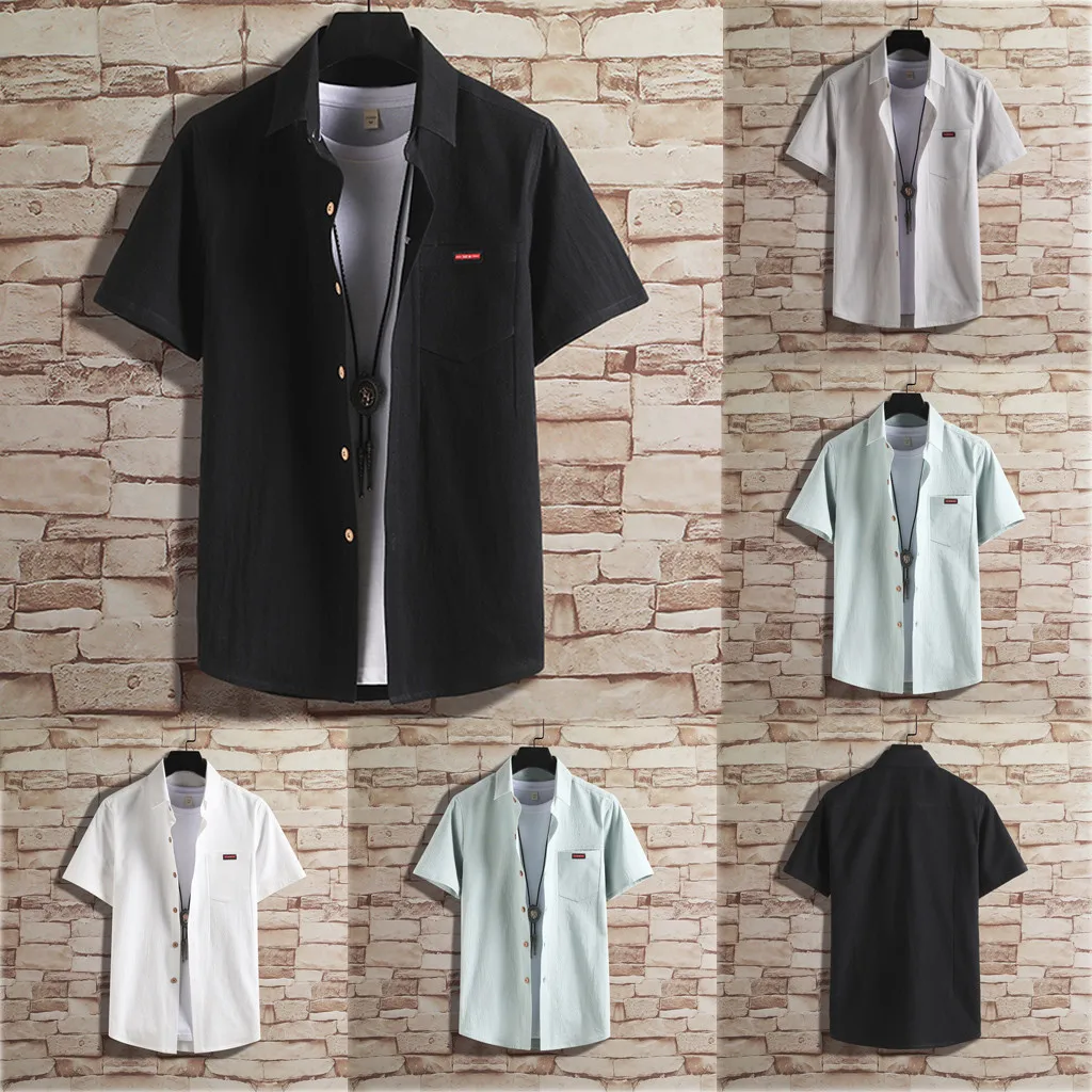 

Men's Fashion Business Leisure Short-sleeved Lattice Printing Shirt Top Blouse M-3XL camisas hombre manga larga #30