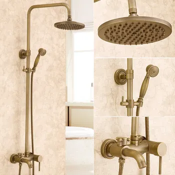 

Antique Shower Faucet Set Shower Set Brass Show Brass Chrome Rotatable Water-saving Controller Round Wall Mounted
