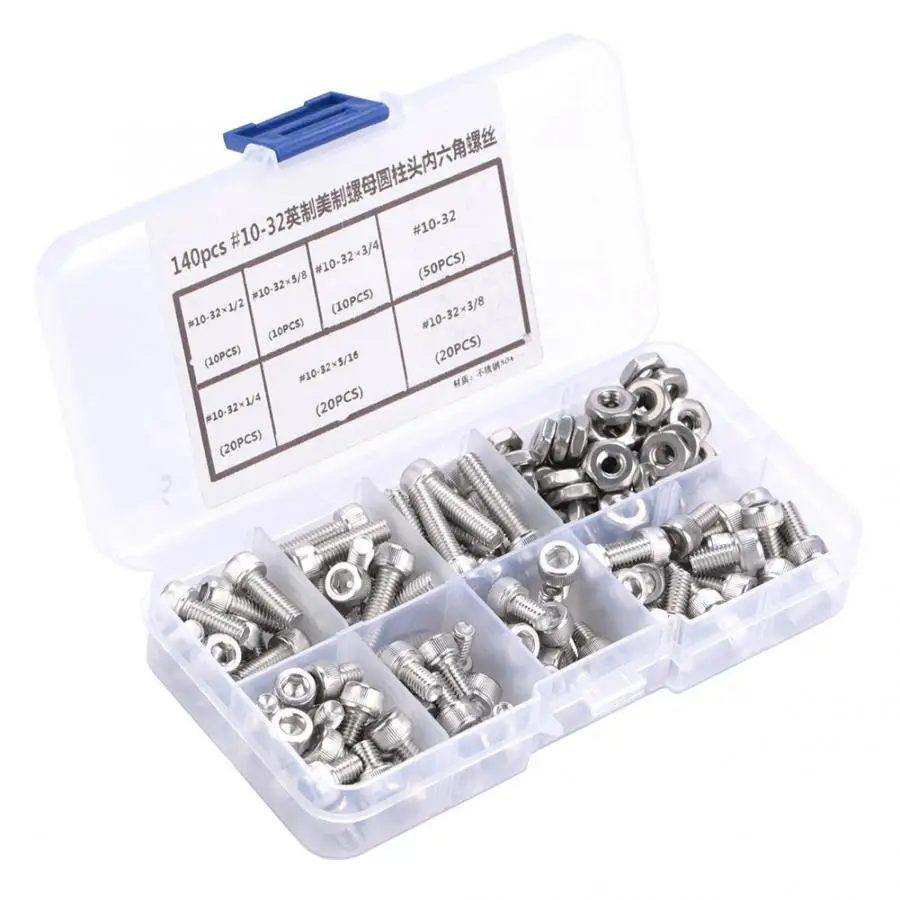 Parafuso inox 140 шт. #10 32 шестигранные болты с шестигранной головкой из нержавеющей