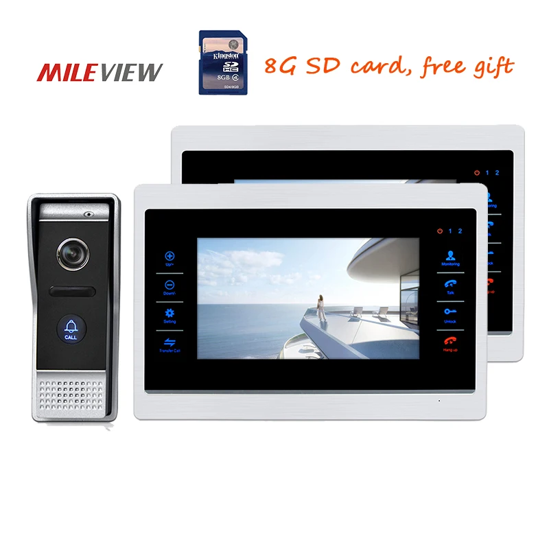 

Free Shipping 720P AHD HD 7" TFT Screen Video Door Phone Intercom Unlock System 2 Record Monitors + Night Vision Doorbell Camera