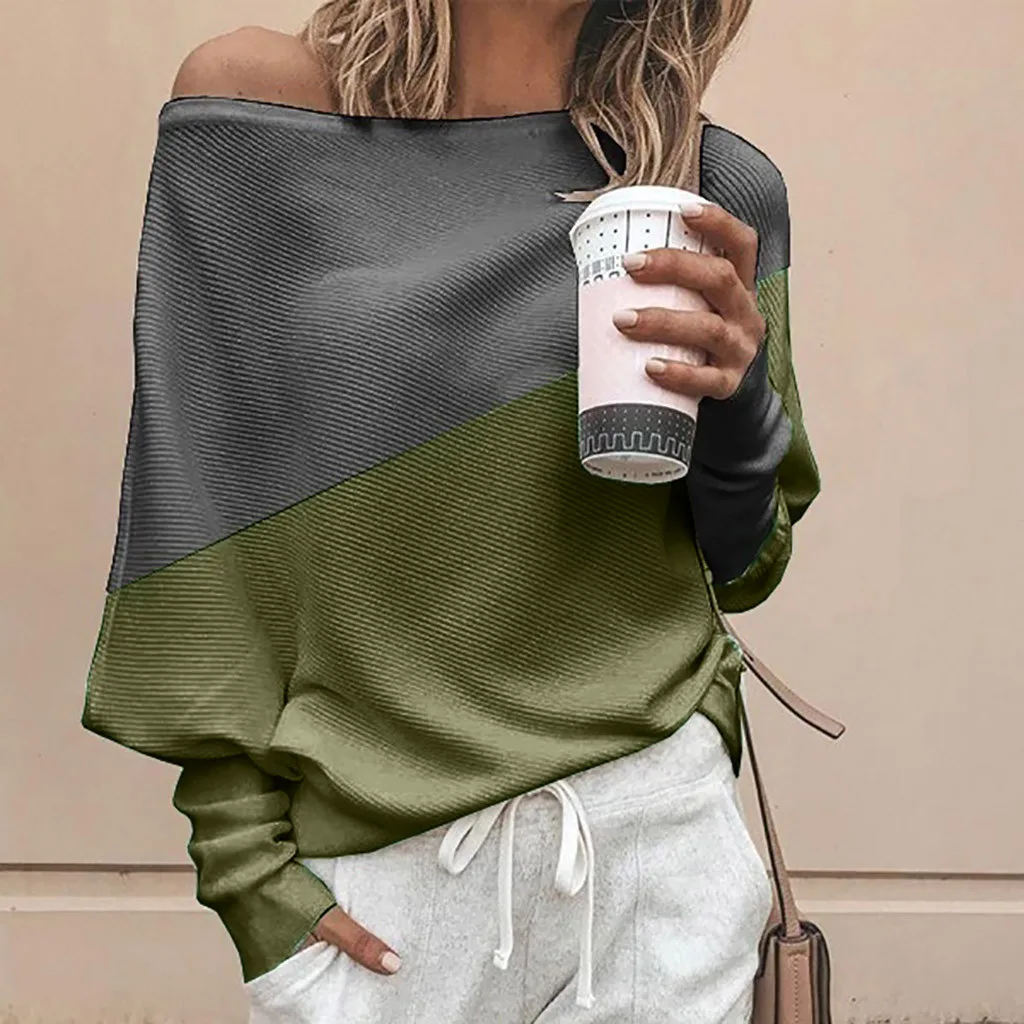 

Off Shoulder Knitted Top Shirt Women Casual Loose Batwing Long Sleeve Streetwear Tops Autumn Fashion Elegant Ladies Tops