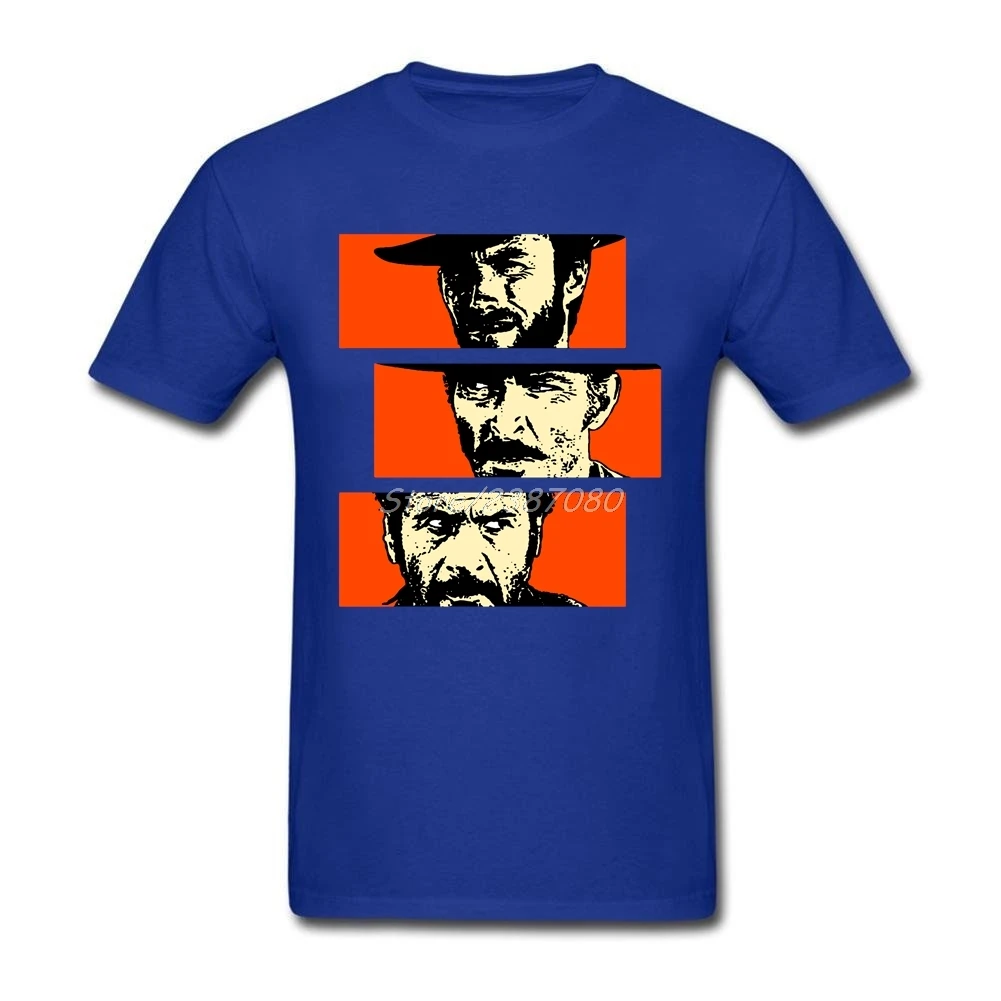 Клин Иствуд Good Bad Ugly Футболка короткий рукав Для мужчин's футболка хип-хоп Кей-поп хлопковая Футболка с круглым вырезом размера плюс Забавные футболки - Цвет: Синий